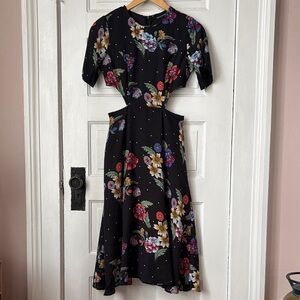 PRETTY LITTLE THING FLORAL MIDI DRESS WITH CUTOUTS